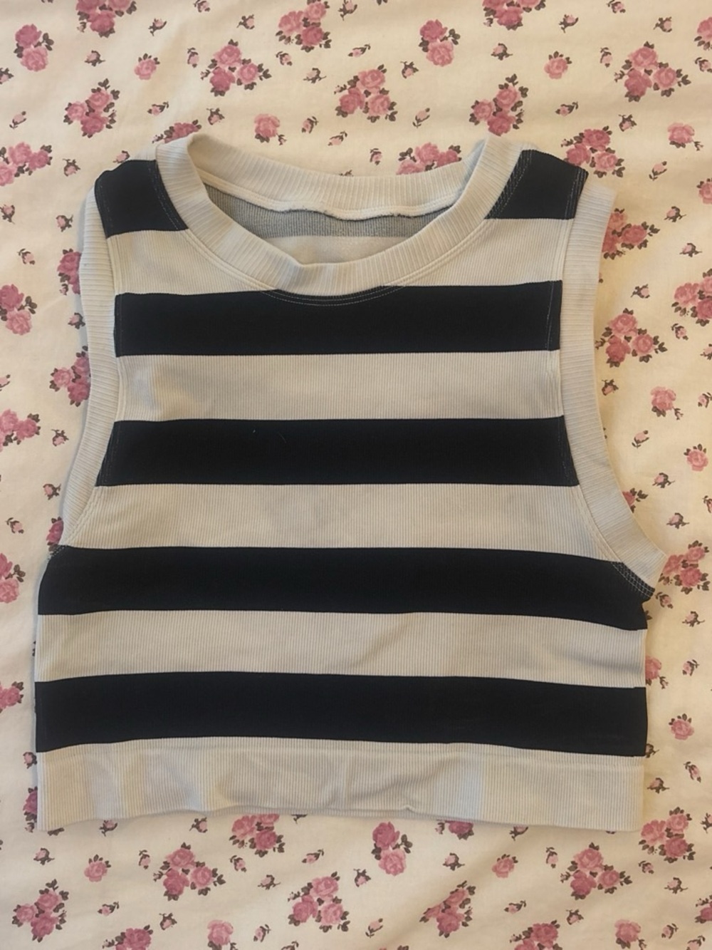 Forever 21 Black & Cream Striped Ribbed Tank Top